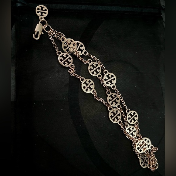 NWOT Tory Burch Authentic Rose Gold Signature Logo 3 Strand Logo Bracelet - Picture 8 of 13